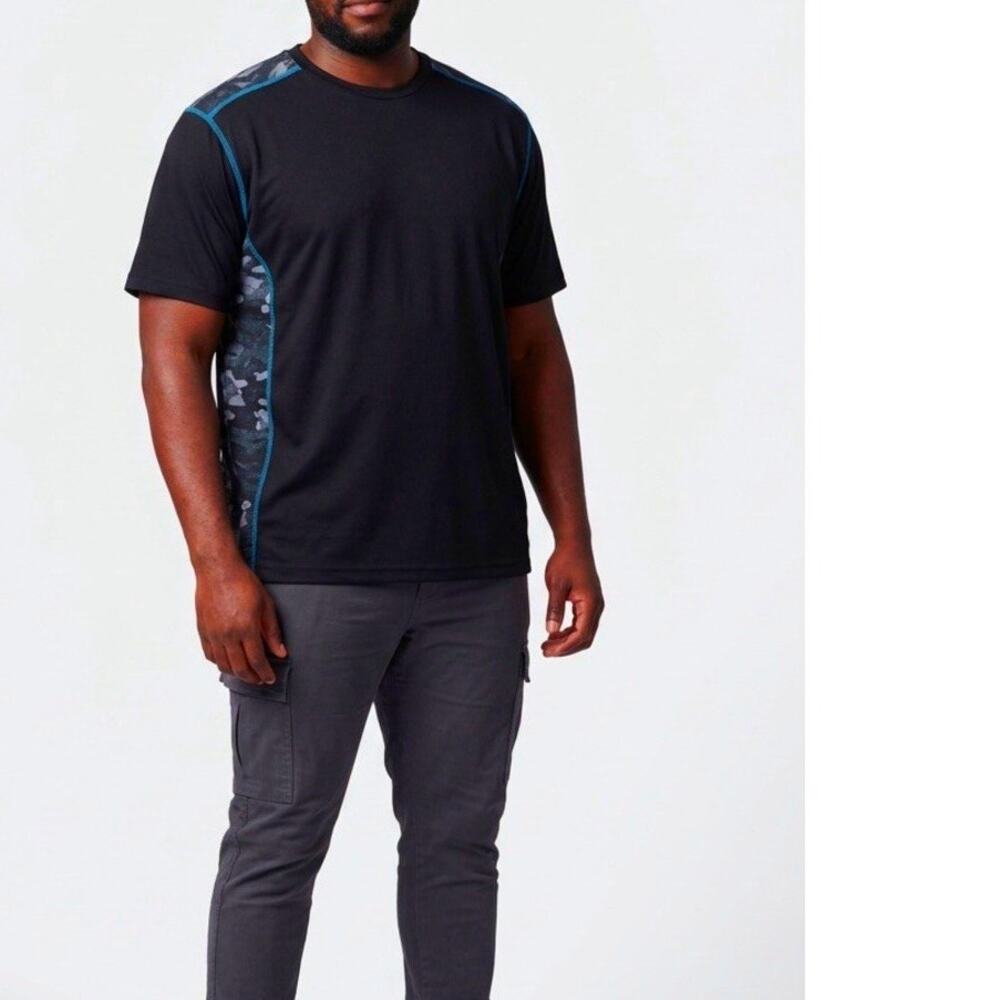10 W Mens Performance Shirt XL Black W/ Blue & Camo Back Activewear Training Tee